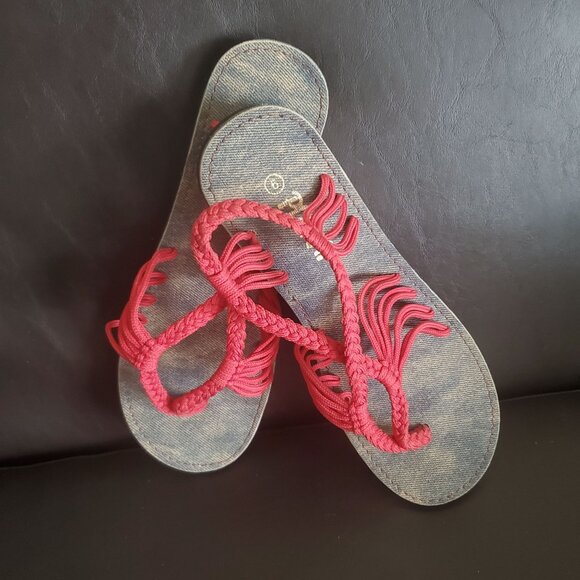 Plaka Flat Sandals Womens oceanside flip flops size 9 red color Strappy nwot - Picture 6 of 11